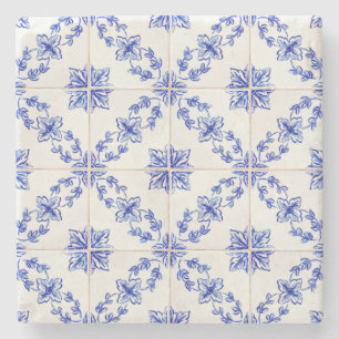 Blauw Portugees Vintage Mozaïektegelpatroon Stenen Onderzetter