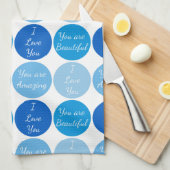 Blauw positief affirmatie woordpatroon theedoek (Quarter Fold)