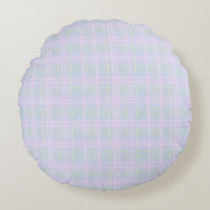 Blauw Praire Plaid Rond Kussen