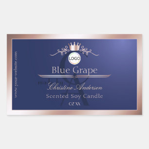 Blauw Productlabel Roze Gouden Frame Logo Monogram Rechthoekige Sticker