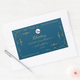 Blauw productlabel Verkleurde goudhoeken Voeg Logo Rechthoekige Sticker
