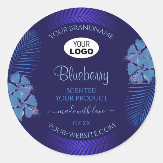 Blauw productlabels Blauwgroen exotische bloemen m Ronde Sticker (Voorkant)