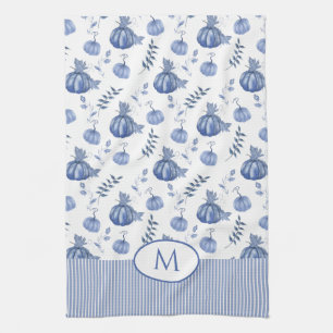 Blauw   Pumpkin-patroonpatroon met witte Waterverf Theedoek