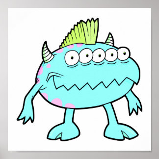 blauw punk mohawk monster veel ogen poster