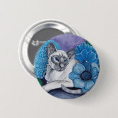 Blauw punt Siamese kat Ronde Button 5,7 Cm (Voorkant /achterkant)