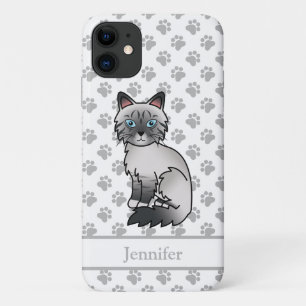 Blauw punt tabby Birmaanse / Ragdoll kat & Naam iPhone 11 Hoesje
