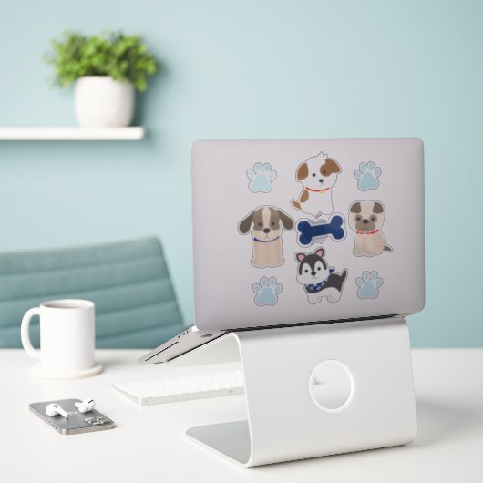 Blauw Puppy Sticker Sheet (Laptop op bureau)