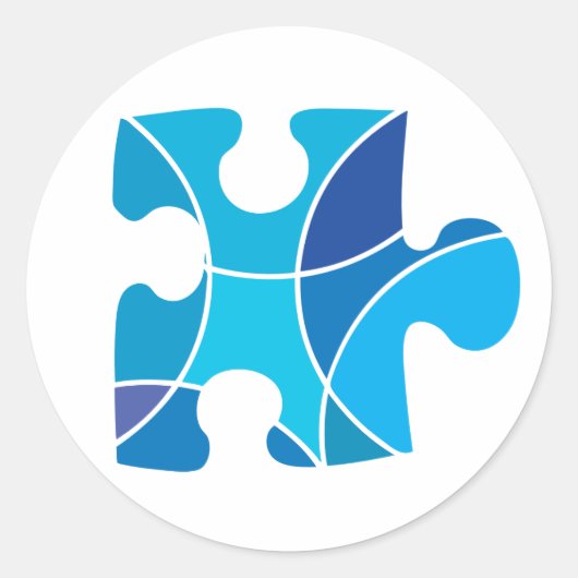 Blauw puzzelstuk ronde sticker (Voorkant)
