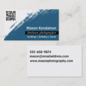 Blauw QR CODE Fotograaf Visitekaartje (Voorkant / Achterkant)
