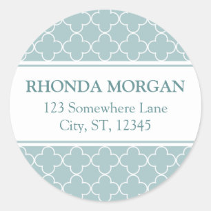 Blauw Quatrefoil Adresetiketten Ronde Sticker