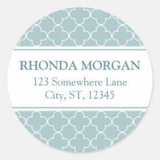 Blauw Quatrefoil Adresetiketten Ronde Sticker