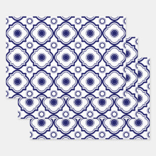 Blauw Quatrefoil Inpakpapier Vel