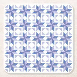 Blauw Quiltblok Vierkante Kartonnen Onderzetter