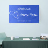 Blauw Quinceañera Verjaardag Elegant Script Spandoek (Beurs)