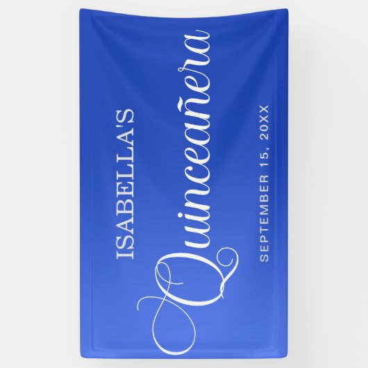 Blauw Quinceañera Verjaardag Elegant Script Spandoek (Verticaal)