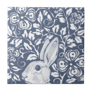 Blauw rabbijn Bunny Floral Dedham Delft Tegeltje