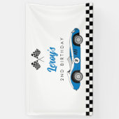 Blauw Race Auto Jongen 2e Verjaardagsfeest Spandoek (Verticaal)