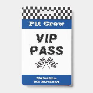 Blauw Racing Party Pit Crew VIP Pas Pit Stop Badge
