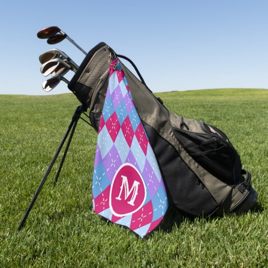 Blauw Raspberry Lavendel Magenta Argyle Personalis Golfhanddoek (Groen)