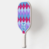 Blauw Raspberry Lavendel Magenta Argyle Personalis Pickleball Paddle (Links)