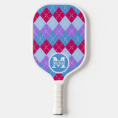 Blauw Raspberry Lavendel Magenta Argyle Personalis Pickleball Paddle (Achterkant)