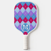 Blauw Raspberry Lavendel Magenta Argyle Personalis Pickleball Paddle (Voorkant)