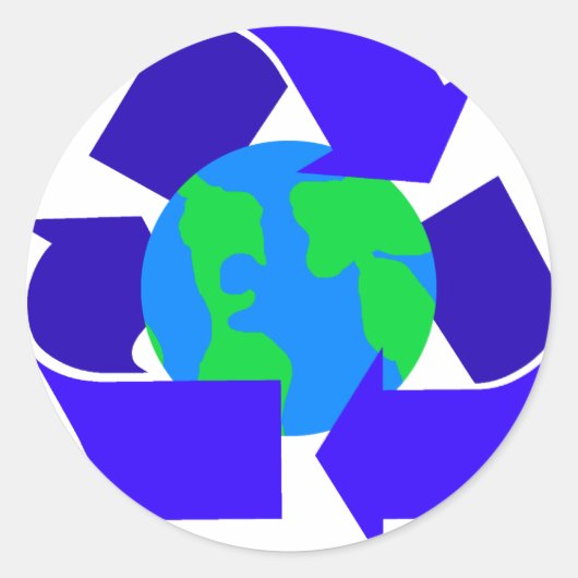 blauw recyclen ronde sticker (Voorkant)