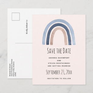 Blauw Regenboog Boho Design Save the Date Bruiloft Aankondigingskaart