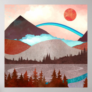Blauw regenboog landschap poster