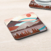 Blauw regenbooglandschap bier onderzetter (Linkerzijde)