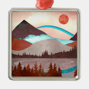 Blauw regenbooglandschap metalen ornament