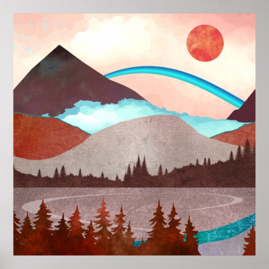 Blauw regenbooglandschap poster (Voorkant)