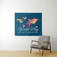 Blauw Reisagentschap Aquarel Wereldkaart