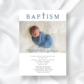 Blauw Religieus Kruis Foto Jongen Doop Kaart