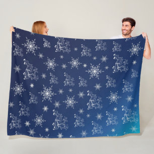 blauw, rendier, ster, sterren, sneeuwvlok, kerst fleece deken