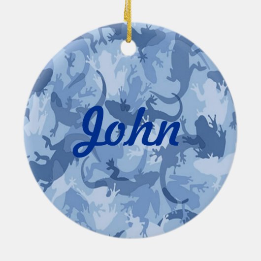 Blauw reptielencamouflage Naam Ornament (Achterkant)