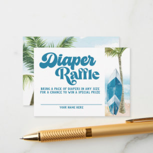 Blauw Retro Baby Op Boord Surf Luier Raffle Informatiekaartje