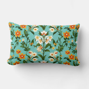 Blauw Retro Boho Bloemenpatroon Kussen