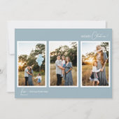 Blauw Retro Boho Minimalistische Vijf Foto Collage Feestdagenkaart (Voorkant)