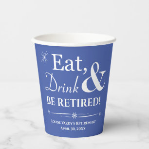 Blauw Retro Eet, Drink & Gepensioneerd Feest Papieren Bekers