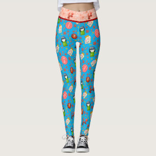Blauw Retro Japans Maneki Neko Kat en Geisha Leggings