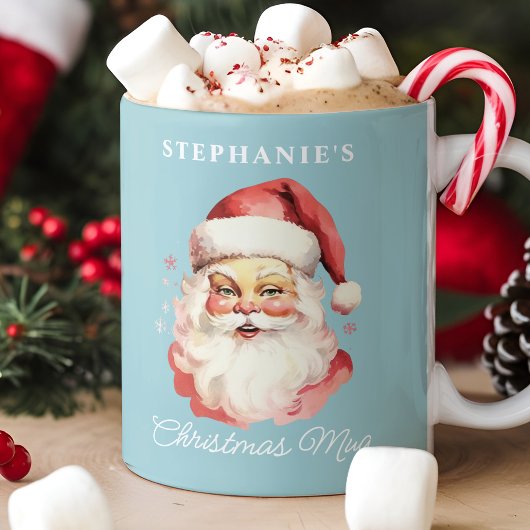 Blauw Retro Kerstman Kerst Koffiemok