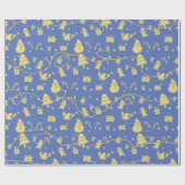 Blauw Retro Kerstpatroon Cadeaupapier (Vlak)