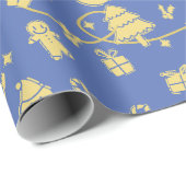 Blauw Retro Kerstpatroon Cadeaupapier (Rol Hoek)