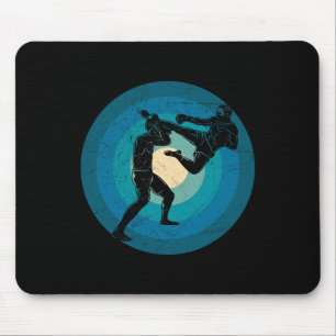 Blauw Retro Muay Thai - Nak Muay, Kickbokscadeau Muismat