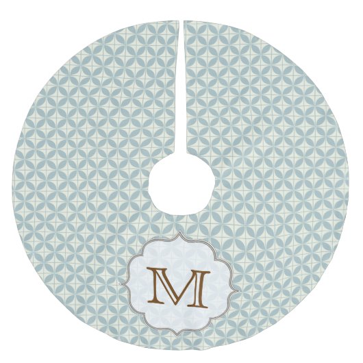 Blauw Retro Patroon Monogram Initialen boomrok Kerstboom Rok (Voorkant)