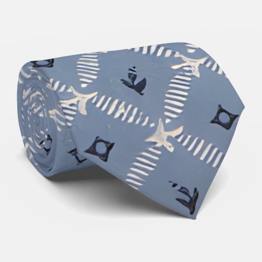 Blauw retro patroon stropdas (Opgerold)