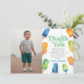 Blauw Retro Popsicle Custom Afbeelding Verjaardags Bedankkaart (Staand voorkant)