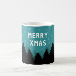 Blauw retro Prettig Kerstfeest met pijnbomen en sn Koffiemok