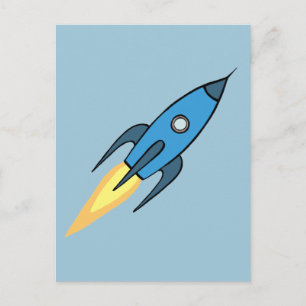 Blauw Retro Raket Ruimteschip Buitenruimte Eenvoud Briefkaart